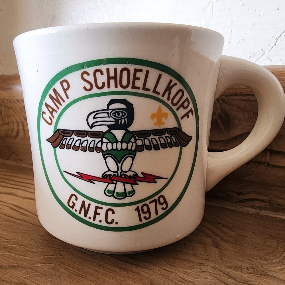 Vintage Boy Scouts of America Mug Cup Ceramic BSA Camp Schoellkopf G.N.F.C. 1979